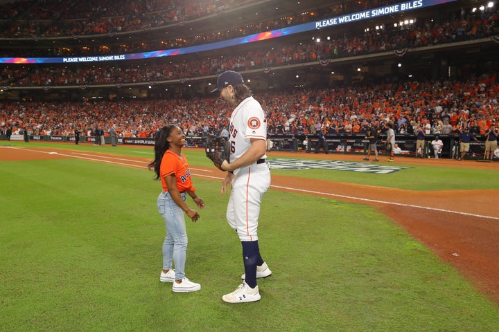 Flipping out! Simone Biles' World Series opening pitch goes viral