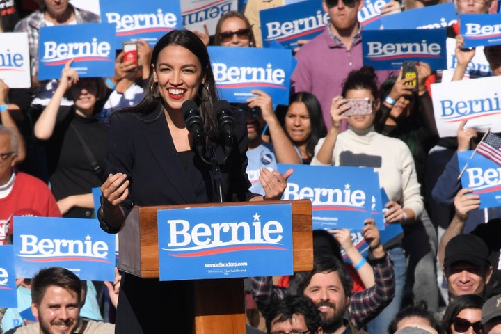 Rep. Alexandria Ocasio-Cortez (D-N.Y.) endorses Sen. Bernie Sanders (I-Vt.) for president on Saturday in Queens, New York Cit