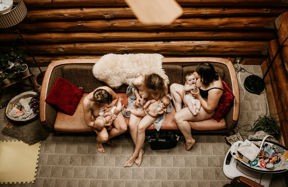 Jessica Rimmer, centre, pumps breast milk, which she gives to her own daughter and to two other babies.