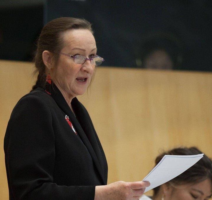 N.W.T. premier-elect Caroline Cochrane speaks in the legislature on Oct. 24, 2019.