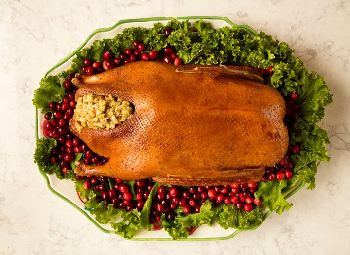 Roast goose has a richer flavor than turkey.