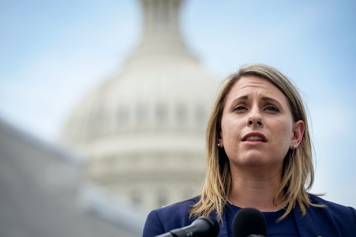Rep. Katie Hill (D-Calif.) speaks at a press conference outside of the Capitol on Tuesday June 25, 2019.