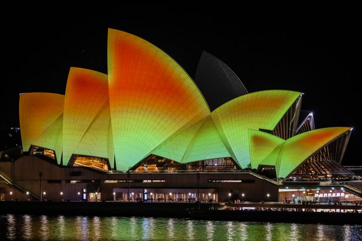 The Sydney Opera House lit up for Diwali. 