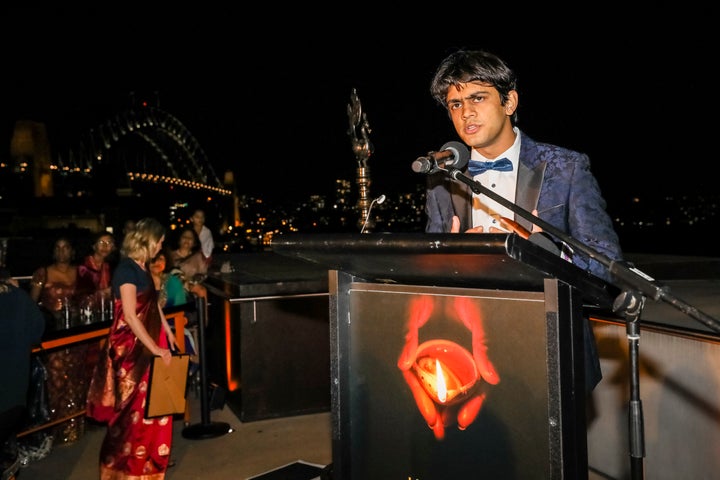 Khushaal Vyas as MC at the 2019 Multicultural NSW Diwali event. 