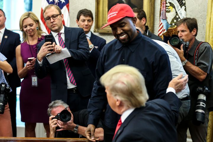 President Donald Trump and Kanye West during a meeting in the Oval office of the White House.