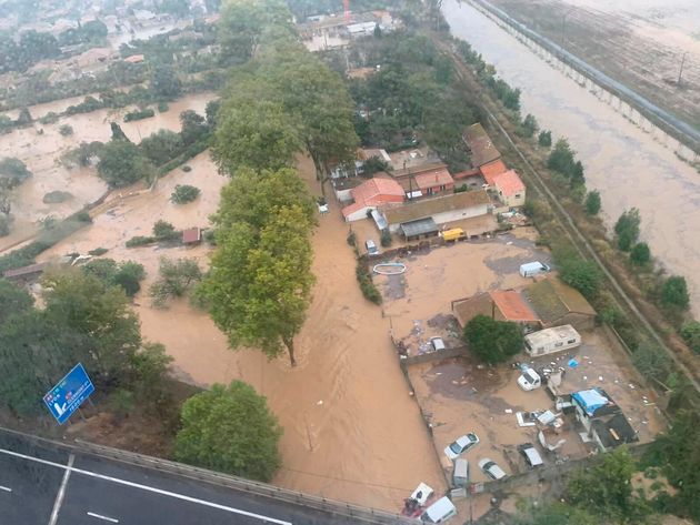 A flooded area in the southern France following torrential rains 