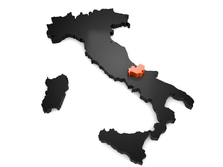 Italy 3d black and orange map, with Molise region highlighted. 3d render
