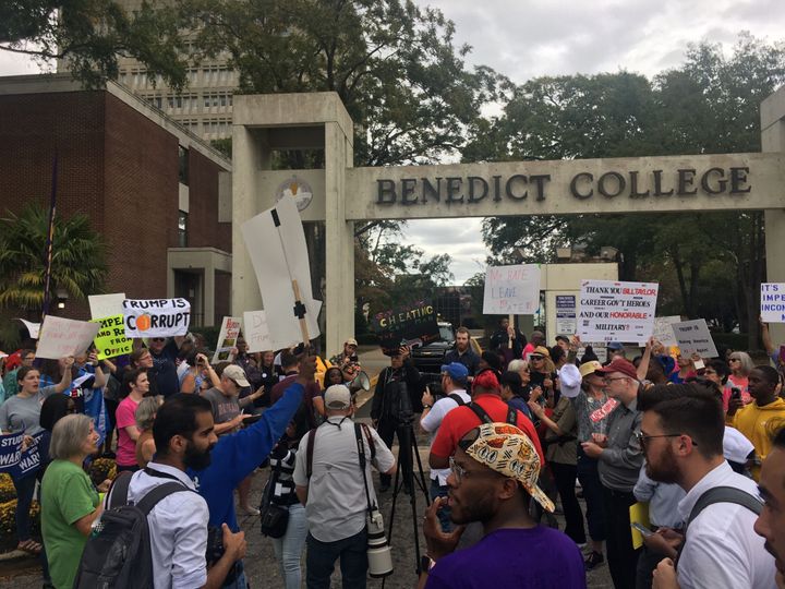 Protesters outside of Benedict College on Friday.