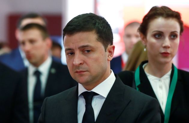 Ukrainian President Volodymyr Zelenskiy looks on during his visit to the Museum of Occupation of Latvia in Riga, Latvia October 16.