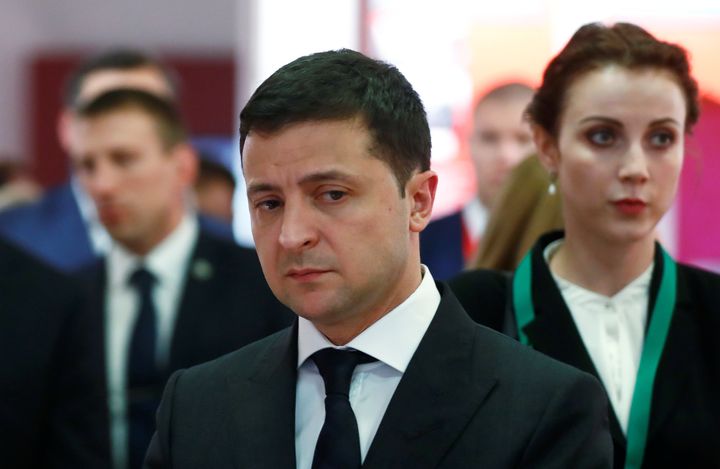 Ukrainian President Volodymyr Zelenskiy looks on during his visit to the Museum of Occupation of Latvia in Riga, Latvia October 16.
