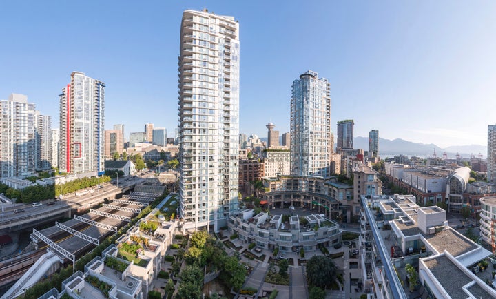 Condo towers and townhouses in Vancouver's downtown core.