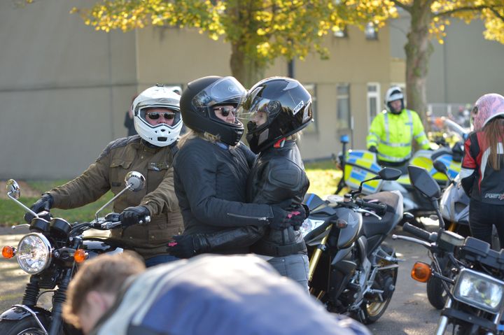 Lissie Harper (right), the widow of PC Andrew Harper led the procession of motorcycles taking part in a 'ride of respect'