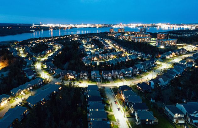 An aerial view of a suburban neighbourhood in