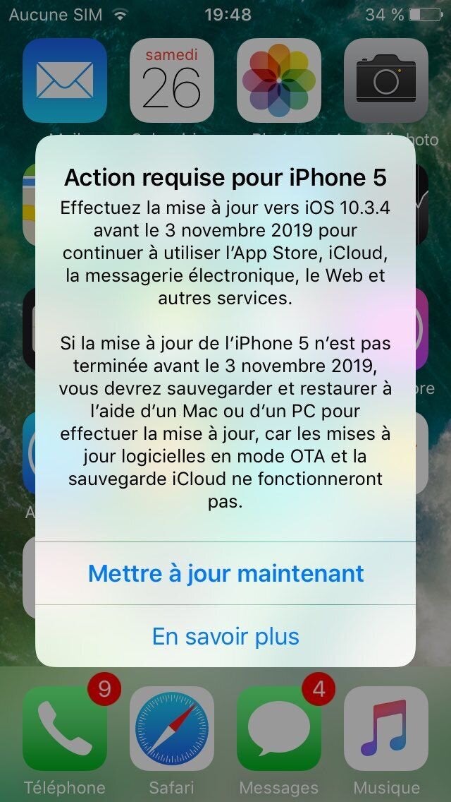 Les possesseurs d'anciens iPhone et iPad ont reçu une notification d'Apple les invitant à faire une mise à jour.