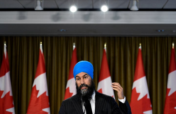 NDP Leader Jagmeet Singh speaks with reporters in Burnaby, B.C., Oct. 22, 2019, following the results of the 2019 federal election. 