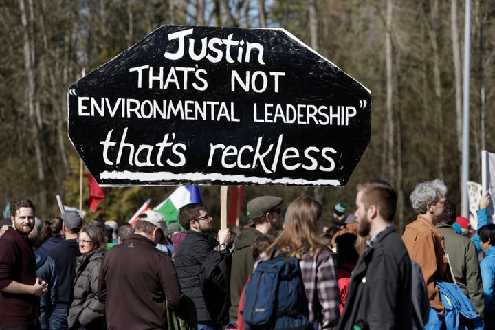 Coast Salish Water Protectors and others demonstrate against the expansion of the Trans Mountain pipeline project in Burnaby, B.C., March 10, 2018. 