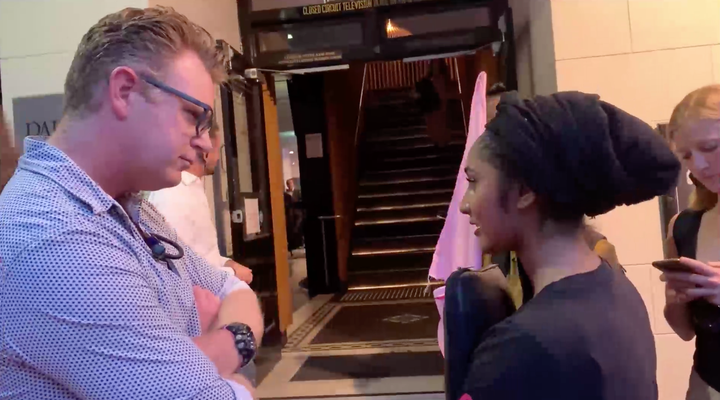 Soaliha Iqbal speaking to Paragon's management on Friday night after the incident occurred.