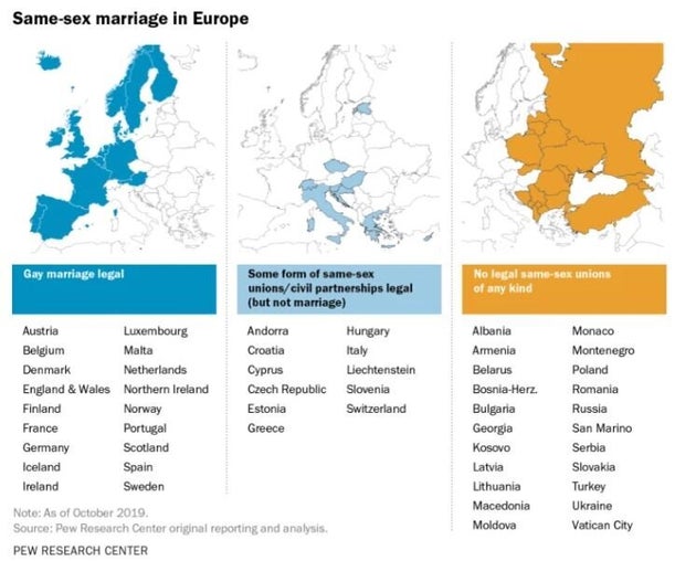 Ποιες ευρωπαϊκές χώρες έχουν νομιμοποιήσει τον γάμο ή την συμβίωση των