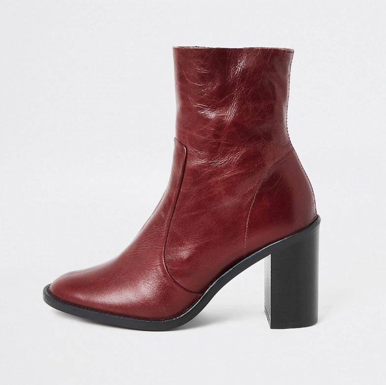 Dark red leather store ankle boots