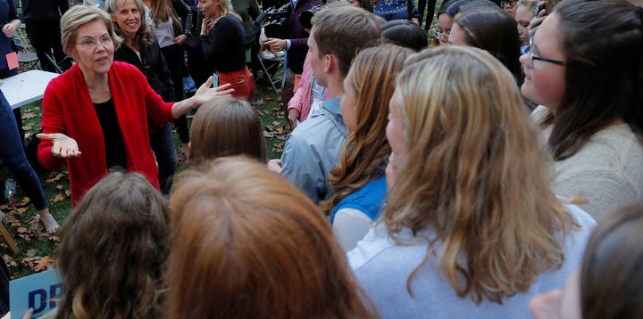 Democratic 2020 U.S. presidential candidate and Sen. Elizabeth Warren (D-Mass.) campaigns at Dartmouth College in Hanover, New Hampshire, on Oct. 24, 2019. 