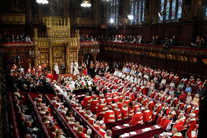 Queen Elizabeth II and the Prince of Wales during the state opening of parliament in the House of Lords at the Palace of Westminster in London.