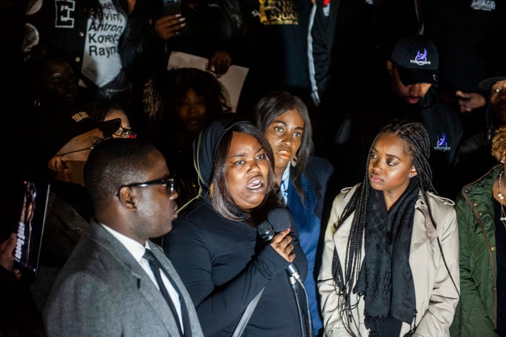 Ashley Carr speaks about her sister during the protest.