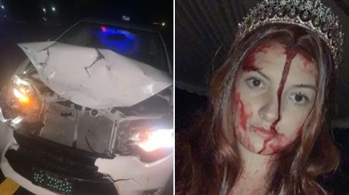 Sidney Wolfe crashed her car while wearing a costume to promote "Carrie The Musical."