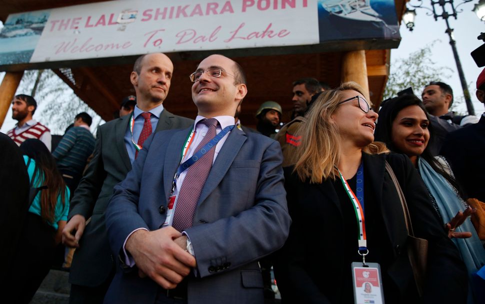 European Union lawmakers wait to take a local shikara ride in the Dal Lake, on 29 October, 2019 in Srinagar. The “private” visit was planned and largely executed at the direction of National Security Advisor Ajit Doval.