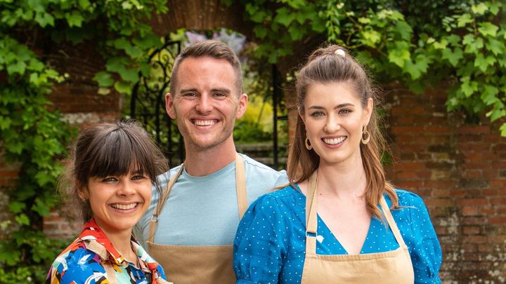 Great British Bake Off finalists (l-r) Steph Blackwell, David Atherton and Alice Fevronia.