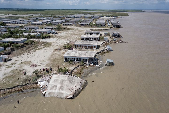 Aerial view of riverbank erosion in Bangladesh on Sept. 12. The South Asian country is one of several expected to be hit hardest by rising floodwaters over the next few decades.