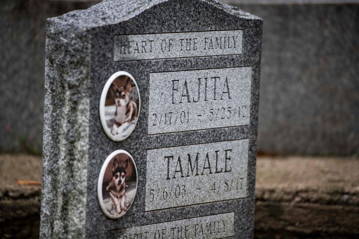 A tombstone for Fajita and Tamale at the Hartsdale Pet Cemetery.
