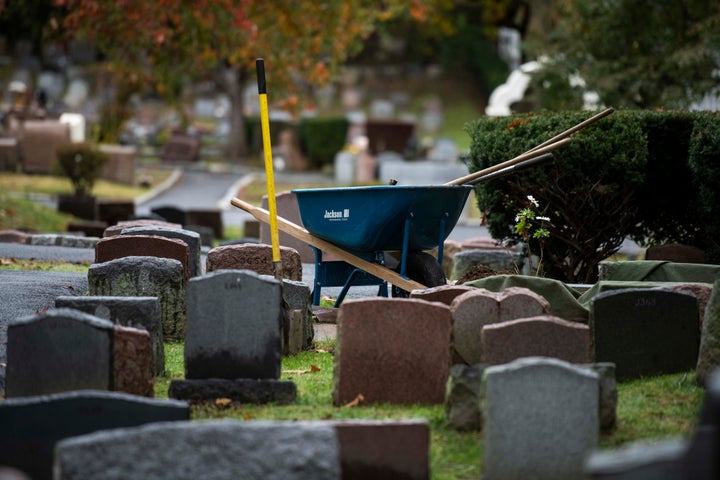 Equipment sits ready for a burial.