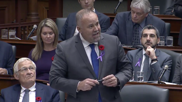 Ontario Minister Todd Smith speaks at Queen's Park after a report from the autism advisory panel was published Wednesday.