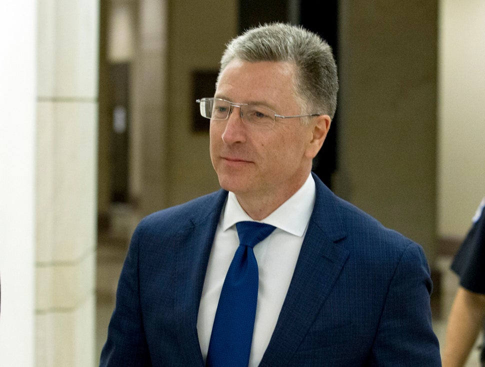 Kurt Volker, a former special envoy to Ukraine, leaves an Oct. 7 closed-door interview with House investigators as House Demo