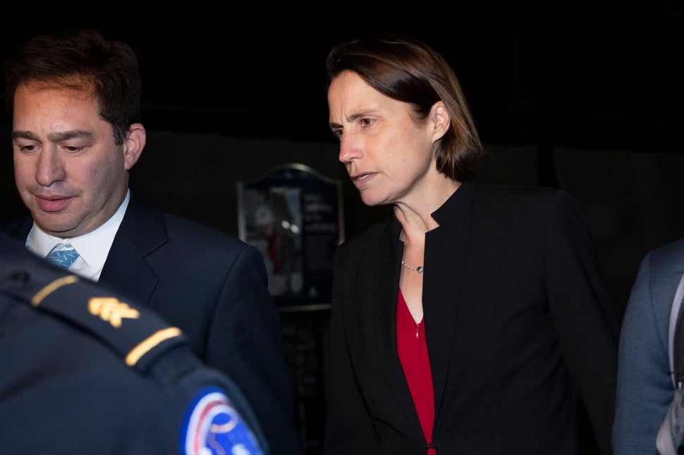 Fiona Hill, the former top White House adviser on Russia, leaves Capitol Hill on Oct. 14 after testifying before congressiona