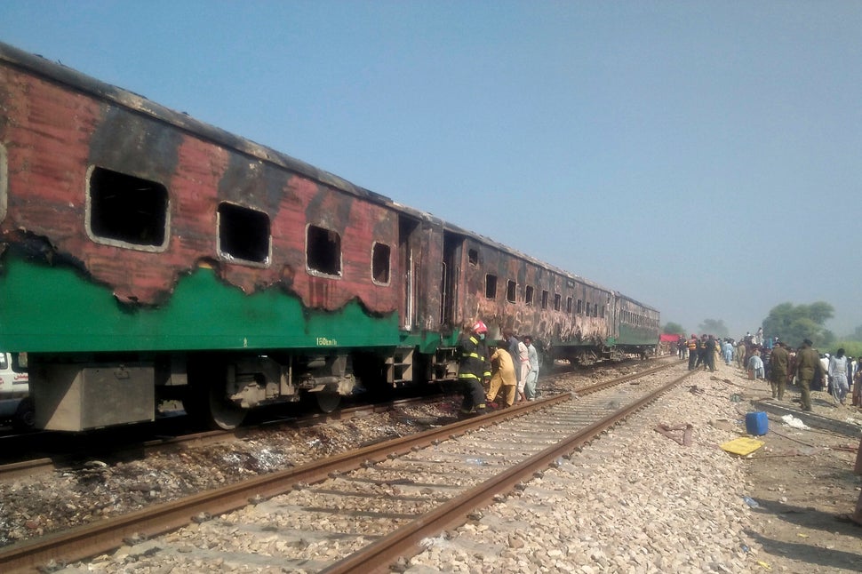 The massive fire engulfed three carriages of the train.