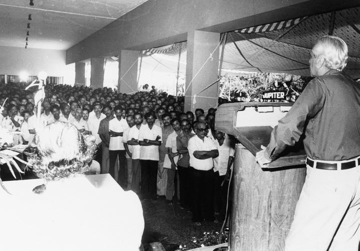 While Vikram Sarabhai laid the foundation for ISRO, Satish Dhawan was the main architect who transformed ISRO into a technological giant in the country. Here, Dhawan is seen addressing the staff of VSSC on the eve of his retirement as Chairman of ISRO and Secretary, Department of Space. He retired in 1984. 