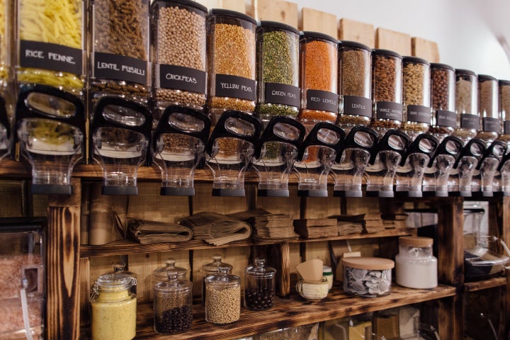 The inside of a zero waste store. Customers bring their own, reusable containers to fill up on their essentials.&nbsp;