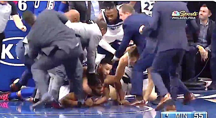 Ben Simmons released his chokehold on Karl-Anthony Towns after a "tap out" from Simmons and other intervention.