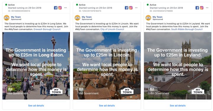 The government Facebook adverts pulled from the website this evening.