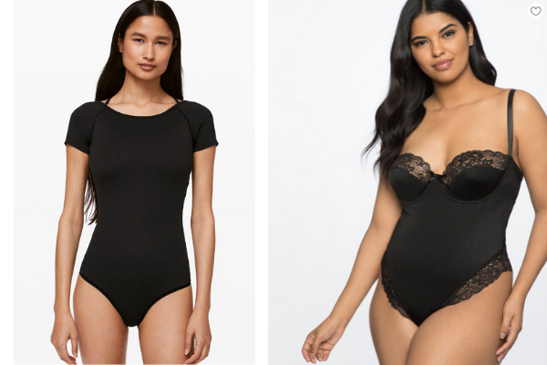 Try a <a href="https://shop.lululemon.com/p/tops-short-sleeve/Seek-Simplicity-Bodysuit-MD/_/prod9370527?CID=Google_Women_Shopping%2BLocal_US&color=37115&gclid=Cj0KCQjwl8XtBRDAARIsAKfwtxBpnLMba1UVrpYUyaY3ePt28R_zTdsSiRo4PiDIMTUrzTixK8kt7K0aAk4SEALw_wcB&gclsrc=aw.ds">Lululemon</a> bodysuit for day and a sexy <a href="https://www.eloquii.com/lace-trim-bodysuit/1807706.html?dwvar_1807706_colorCode=100">Eloquii version</a> for night.