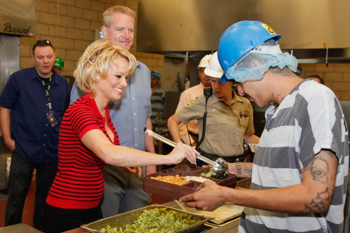 Pamela Anderson served lunch to inmates four years ago at Maricopa County Jail in Phoenix, Arizona. 