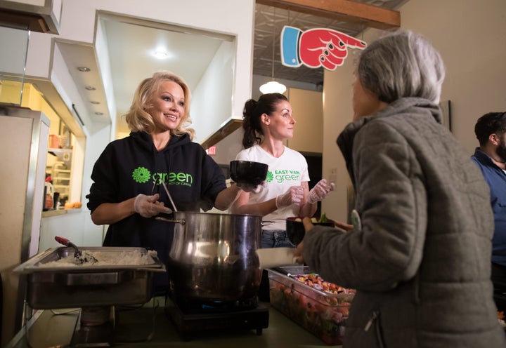 Pamela Anderson served vegan meals ahead of the federal election with Bridget Burns, a former Green Party candidate who got 15 per cent of the vote in East Vancouver.