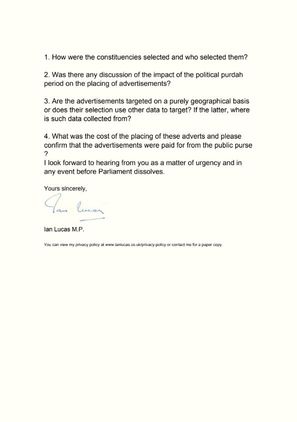Letter from Ian Lucas to Michael Gove