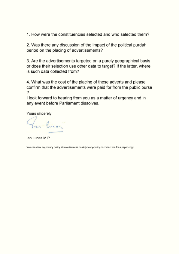 Letter from Ian Lucas to Michael Gove