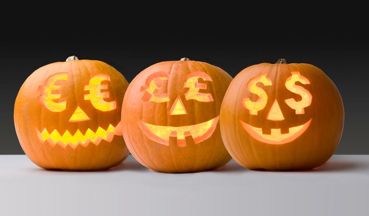 halloween pumpkins scary money symbols as faces