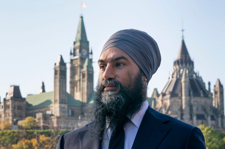 NDP Leader Jagmeet Singh is pictured with Parliament Hill in the background in Ottawa on Oct. 10, 2019. 