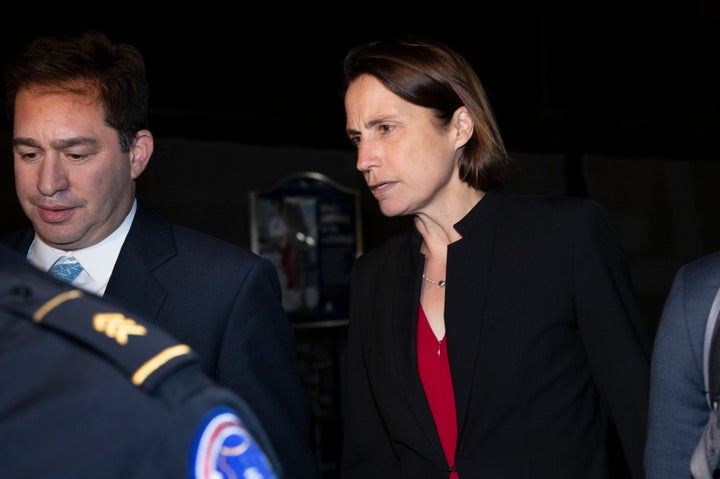 <em>Fiona Hill quitte le Capitole le 14 octobre après avoir témoigné devant les parlementaires dans le cadre de l’enquête sur la procédure de destitution du Président.</em>