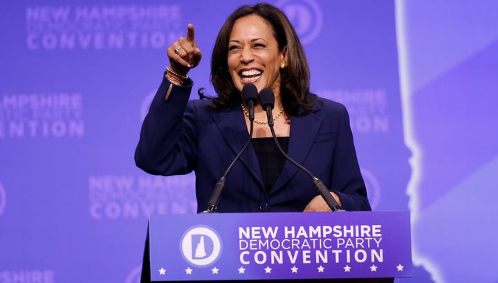 Democratic presidential candidate Sen. Kamala Harris (D-Calif.) speaks during the New Hampshire state Democratic Party convention on Saturday, Sept. 7, 2019.