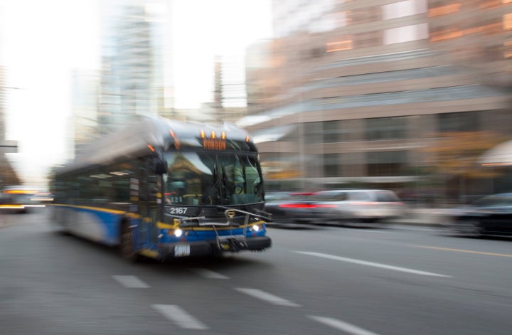 A bus is pictured in downtown Vancouver, Friday, November, 1, 2019. 